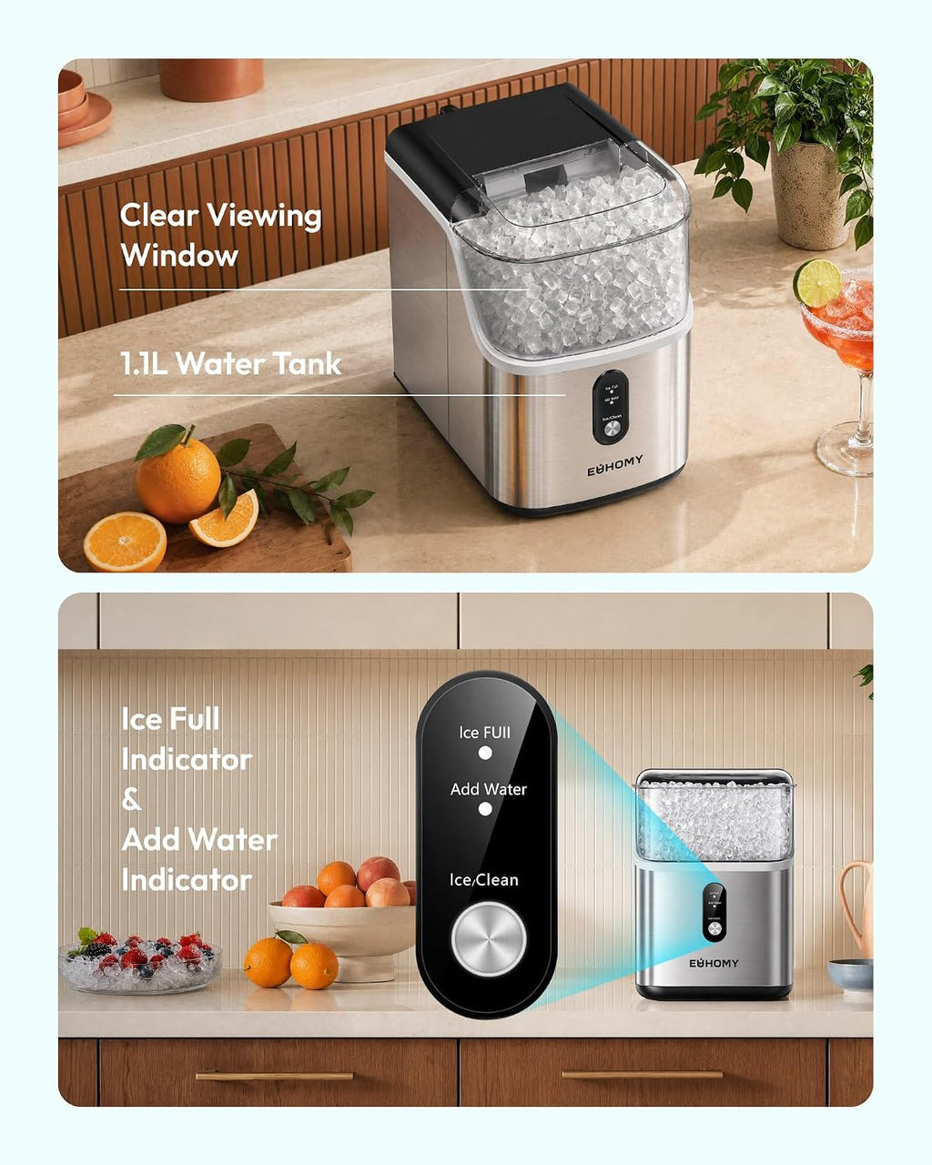 EUHOMY Nugget Ice Maker Countertop, 35lbs/24H, Ready in 7 Mins, Stainless Jansha Store