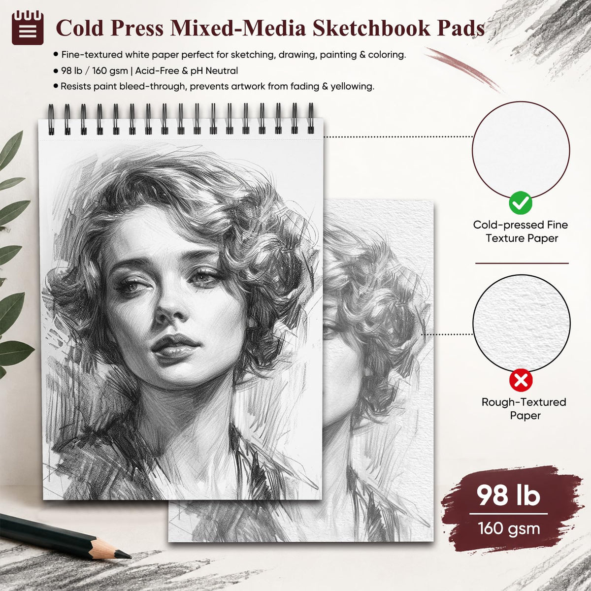 Soucolor Sketch Book 9" x 12", 100 Sheets Kids Art Sketchbook Drawing Pad Jansha Store