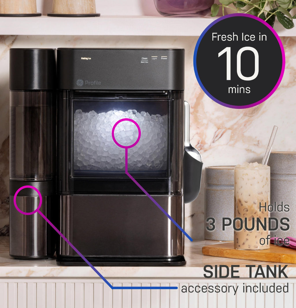 GE Profile Opal Ultra, Countertop Nugget Ice Maker, 1 Gal XL Side Tank, *Amazon Exclusive*, 38 lbs/Day, Pebble Pellet Crushed Ice Machine, WiFi Black Stainless Steel Jansha Store
