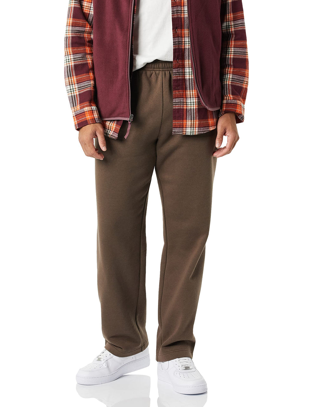 Folded men's fleece open bottom sweatpants showing fabric texture