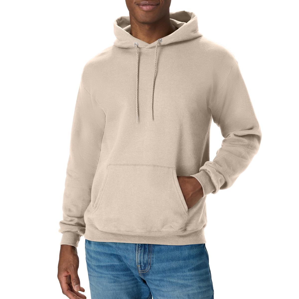 EcoSmart fleece hoodie folded to show thickness and midweight fabric