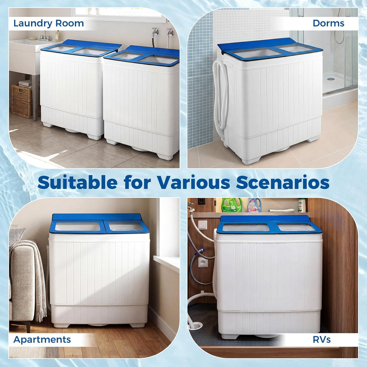 COSTWAY 26Lbs Portable Washing Machine with Built-in Drain Pump, Blue Jansha Store