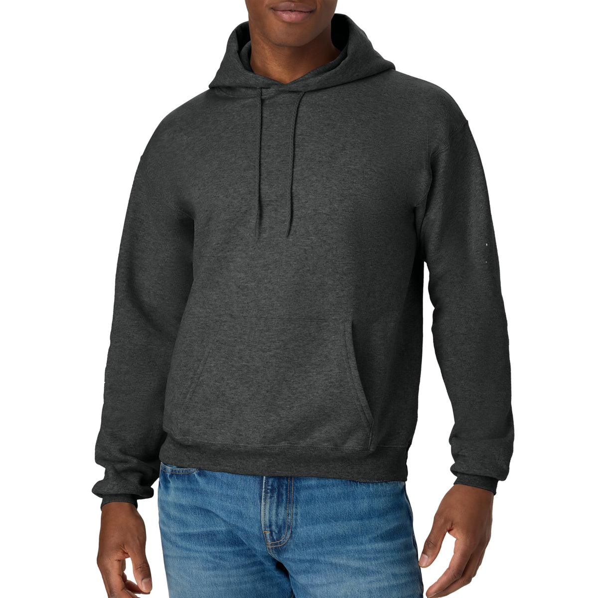 Close-up of the ribbed hem finish on the midweight fleece hoodie