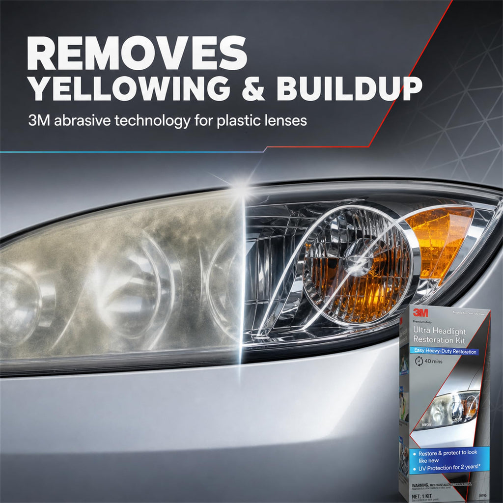 3M Ultra Headlight Restoration Kit, Contains Masking Tape, Light Sanding Discs, Wax Protectant and More, Use on Plastic Lenses Headlights, Taillights and More, Easy Heavy-Duty Restoration (39195) Jansha Store