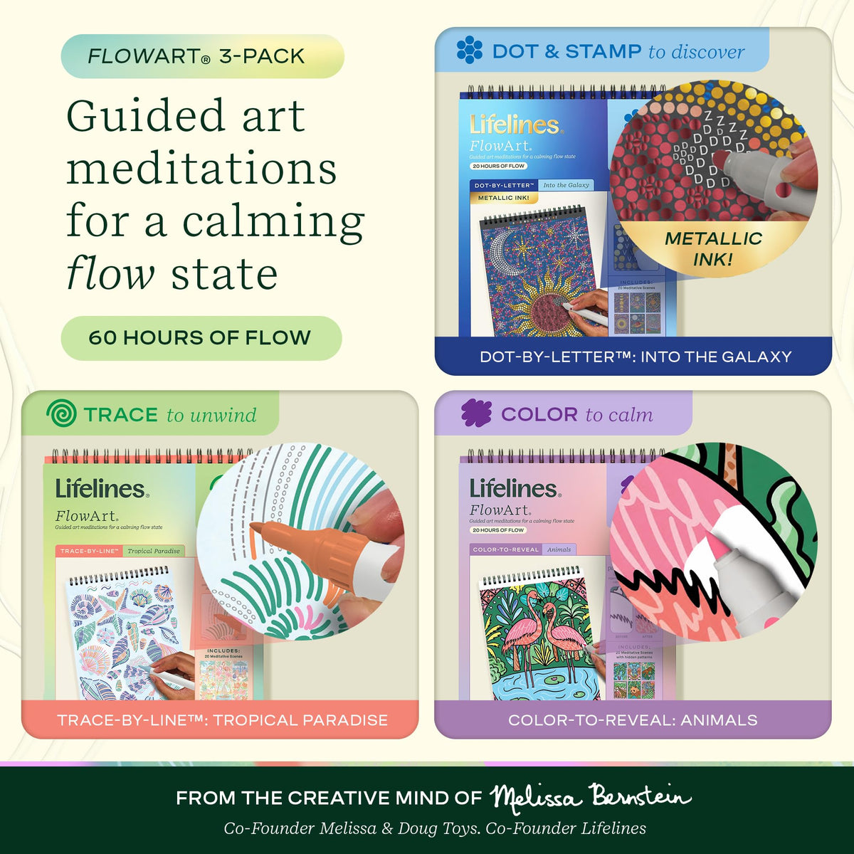 Lifelines FlowArt Activity Pads 3-Pack, Dot-by-Letter Guided Coloring Books Jansha Store