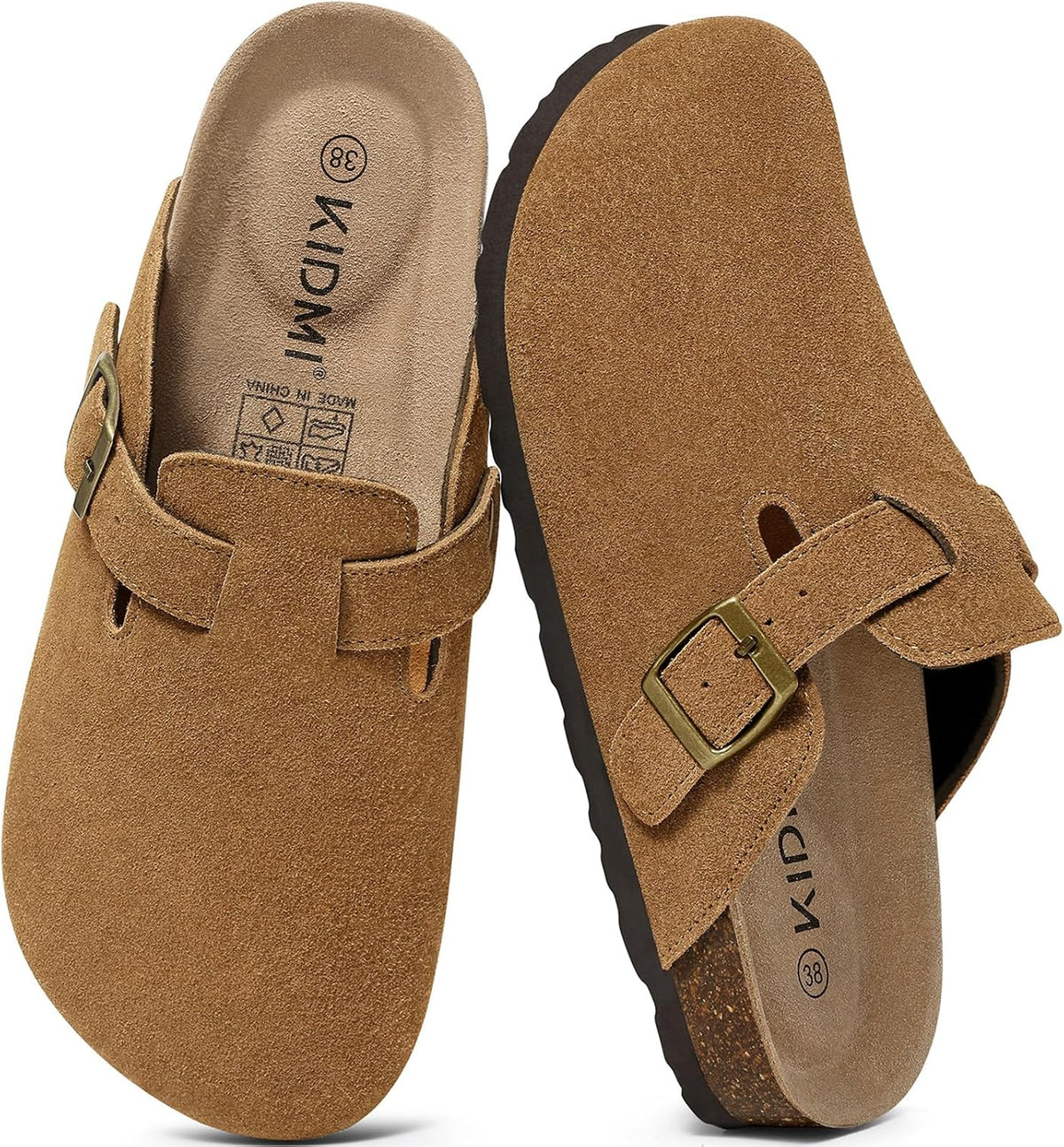 KIDMI Genuine Suede Clogs for Women Men Cork Footbed Mules Potato Shoes Jansha Store