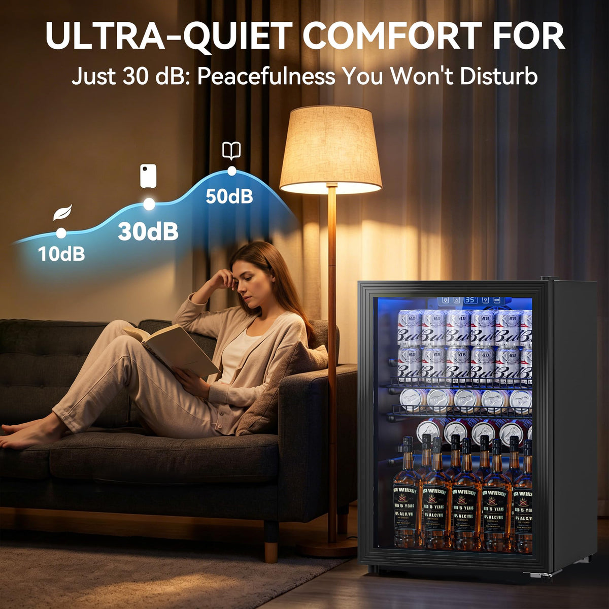 3.2 Cuft Beverage Fridge, 128 Can Mini Fridge, Glass Door, 35–65°F, Black Jansha Store