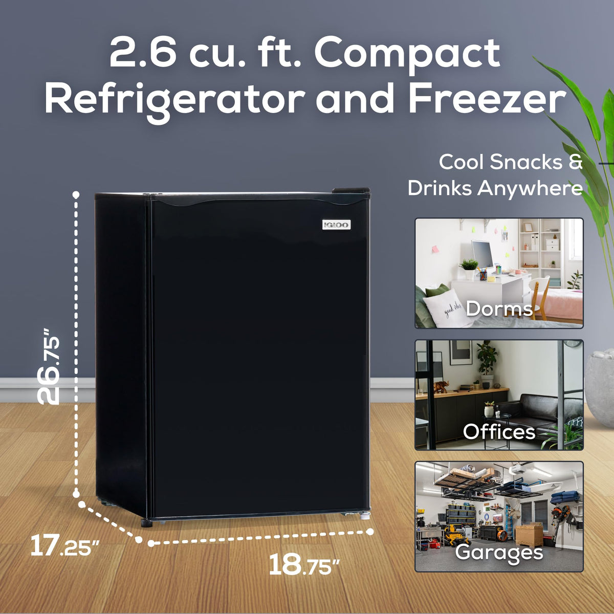 Igloo 3.2 Cu.Ft. Mini Fridge with Freezer - Single Door Compact Refrigerator with Glass Shelves for Homes, Dorms & Offices- Keep Snacks, Drinks & Frozen Foods Cool with Temperature Control Mini Fridge Jansha Store