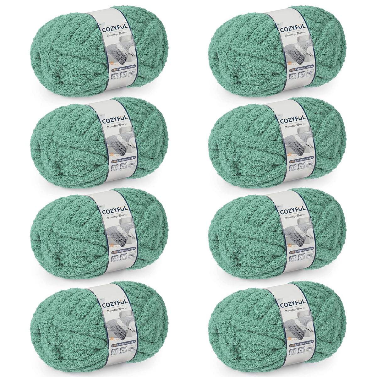 Cozyful Chunky Yarn for Hand Knitting - #10 Chunky Chenille Yarn, Jumbo Big Thick Chunky Yarns for Crocheting, Super Bulky Chunky Knit Blanket Yarns, 8 Skein (22 yds 8 oz Each Skein), Soft Sage Green Jansha Store