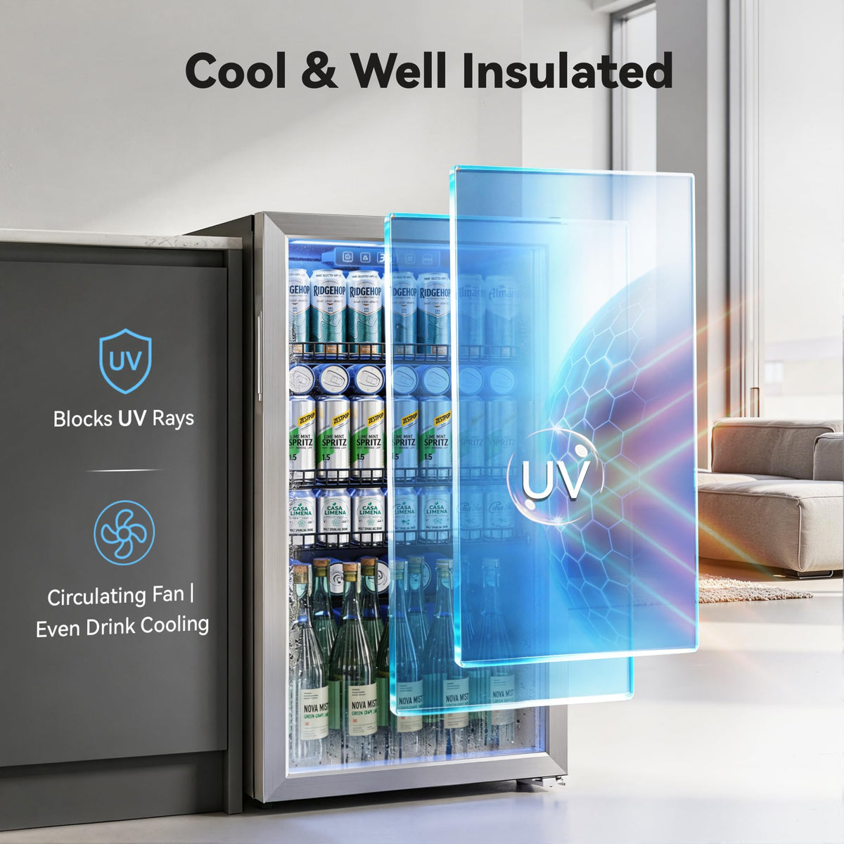130 Can Beverage Refrigerator, 3.2 Cu.ft Fridge, Glass Door Jansha Store