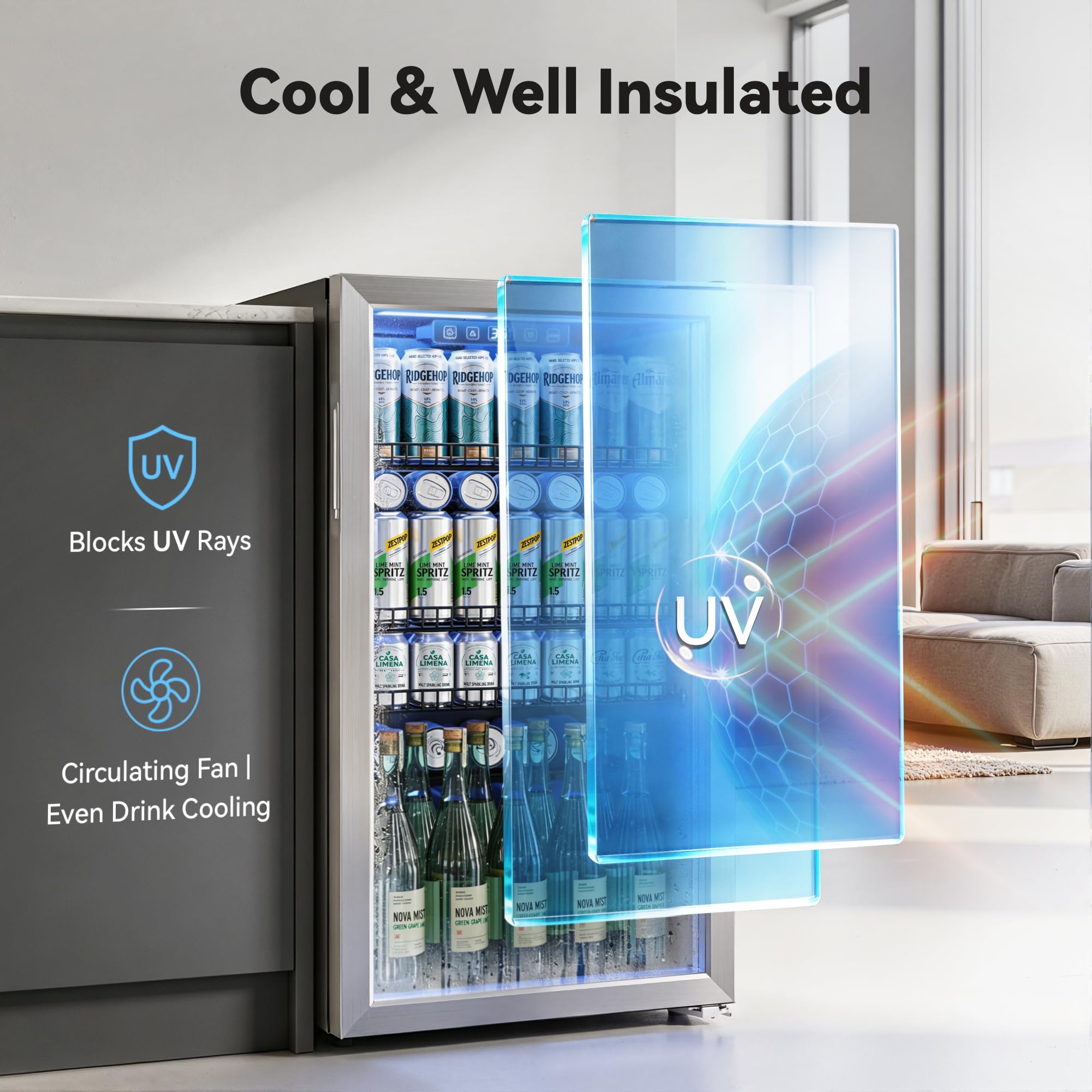 130 Can Beverage Refrigerator, 3.2 Cu.ft Fridge, Glass Door Jansha Store