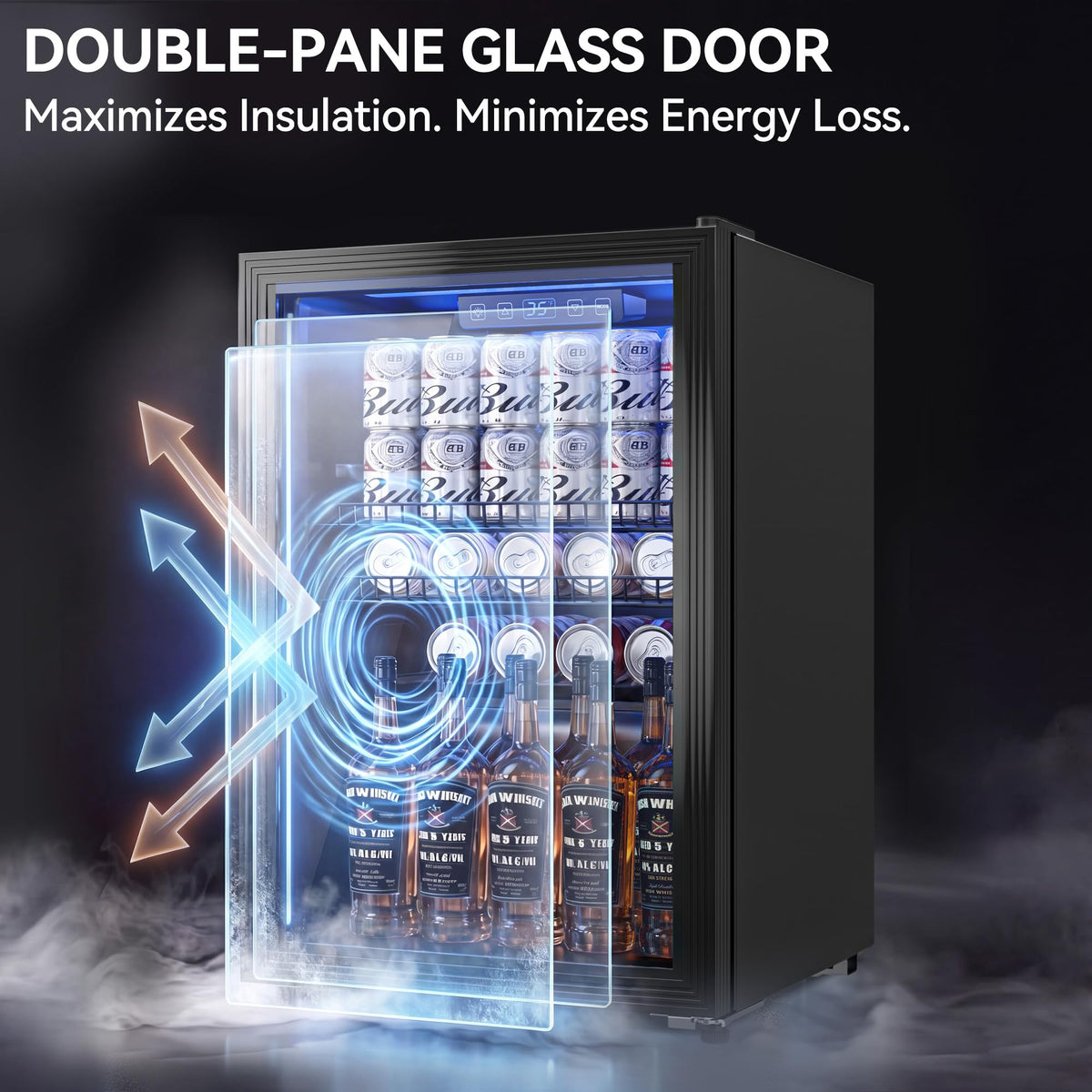 3.2 Cuft Beverage Fridge, 128 Can Mini Fridge, Glass Door, 35–65°F, Black Jansha Store