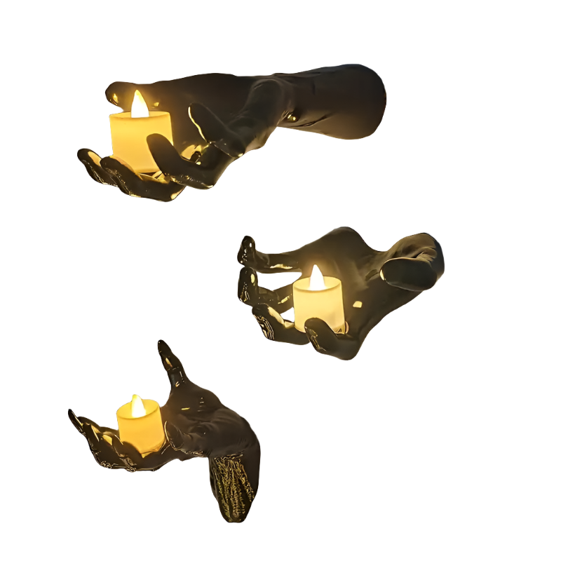 3-Pack Devil Hand Candle Holders with LED Tealights - Wall Decor-0