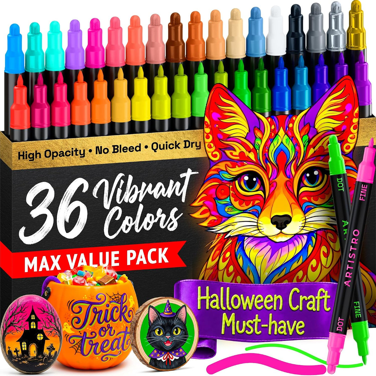 ARTISTRO 36 Multicolor Dual-Tip Acrylic Paint Marker Pens Jansha Store