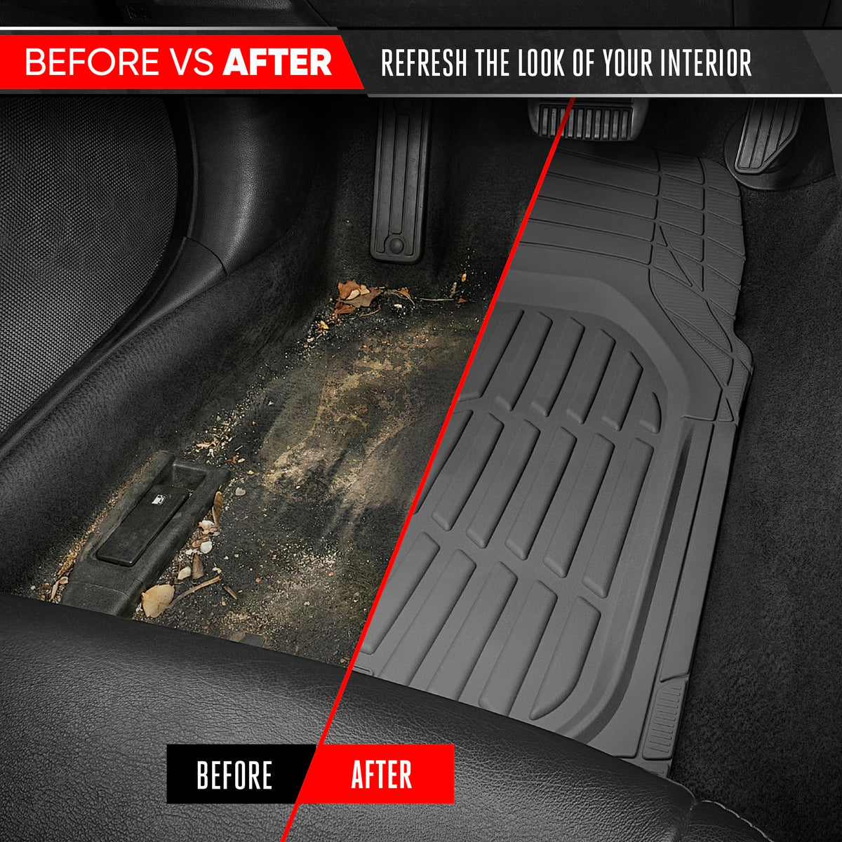 Motor Trend FlexTough Floor Mats for Cars, Black Deep Dish All-Weather Car Mats, Waterproof Trim-to Fit Automotive Floor Mats for Cars Trucks SUV, Universal Floor Liner Car Accessories Jansha Store