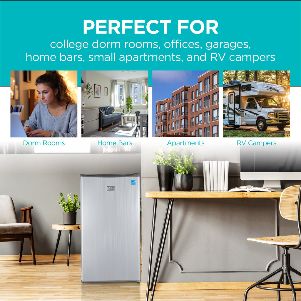 BLACK+DECKER 2.5 Cu. Ft. Compact Refrigerator, BCRK25V, Stainless Look Jansha Store