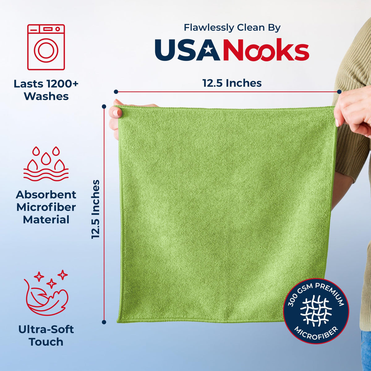 USANOOKS Microfiber Cleaning Cloth Grey - 12 Pcs (12.5"x12.5") - High Performance - 1200 Washes, Ultra Absorbent Microfiber Towel Weave Grime & Liquid for Streak-Free Mirror Shine - Car Washing Cloth Jansha Store
