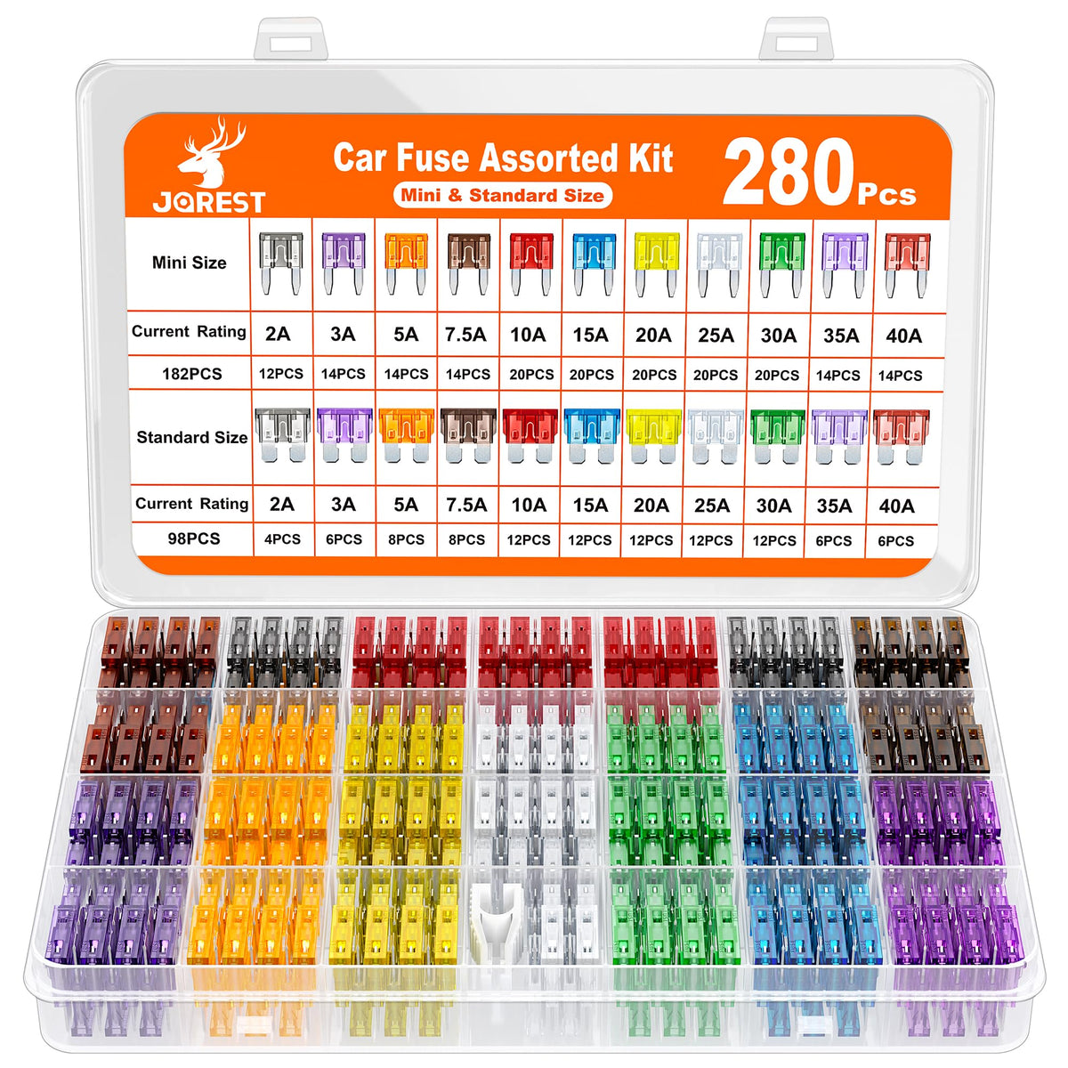 JOREST 300Pcs Car Fuse Assortment Kit, 160 Mini Blade Fuses Automotive + 90 Standard Auto Fuses + 50 Micro + Puller – Replacement for RV Camper Boat Truck (2Amp 3A 5A 7.5A 10A 15A 20A 25A 30A 35A 40A) Jansha Store