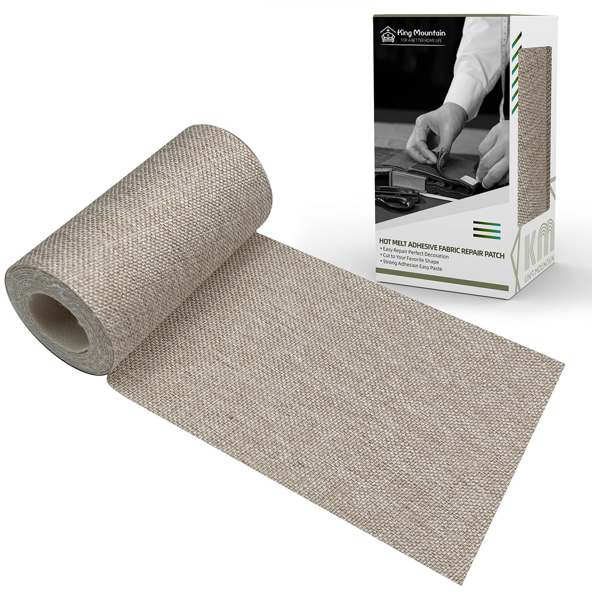 KING MOUNTAIN 100% Cotton Fabric Iron-on Repair Patch, Inside&Outside Clothes Repair Patch, 3"x60" with Backing Glue Repair Decorative Patch kit (Off-White) Jansha Store