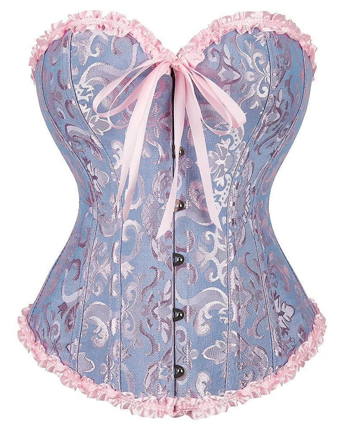 Close-up of the corset top's fabric sheen under studio lighting
