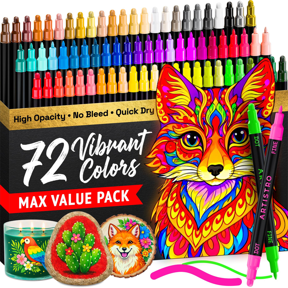 ARTISTRO 36 Multicolor Dual-Tip Acrylic Paint Marker Pens Jansha Store
