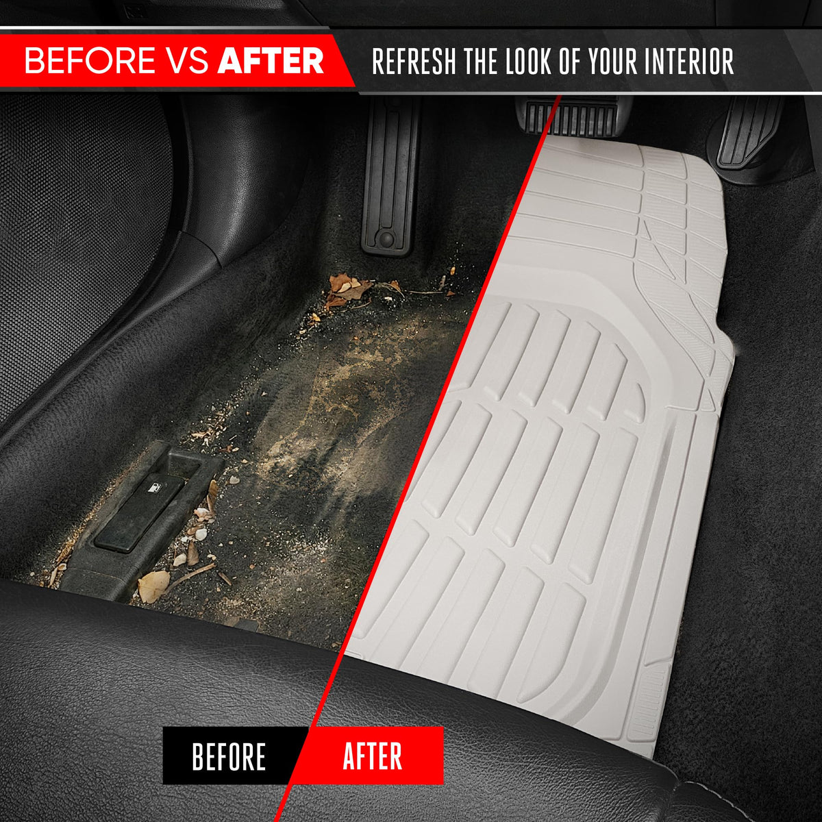 Motor Trend FlexTough Floor Mats for Cars, Black Deep Dish All-Weather Car Mats, Waterproof Trim-to Fit Automotive Floor Mats for Cars Trucks SUV, Universal Floor Liner Car Accessories Jansha Store