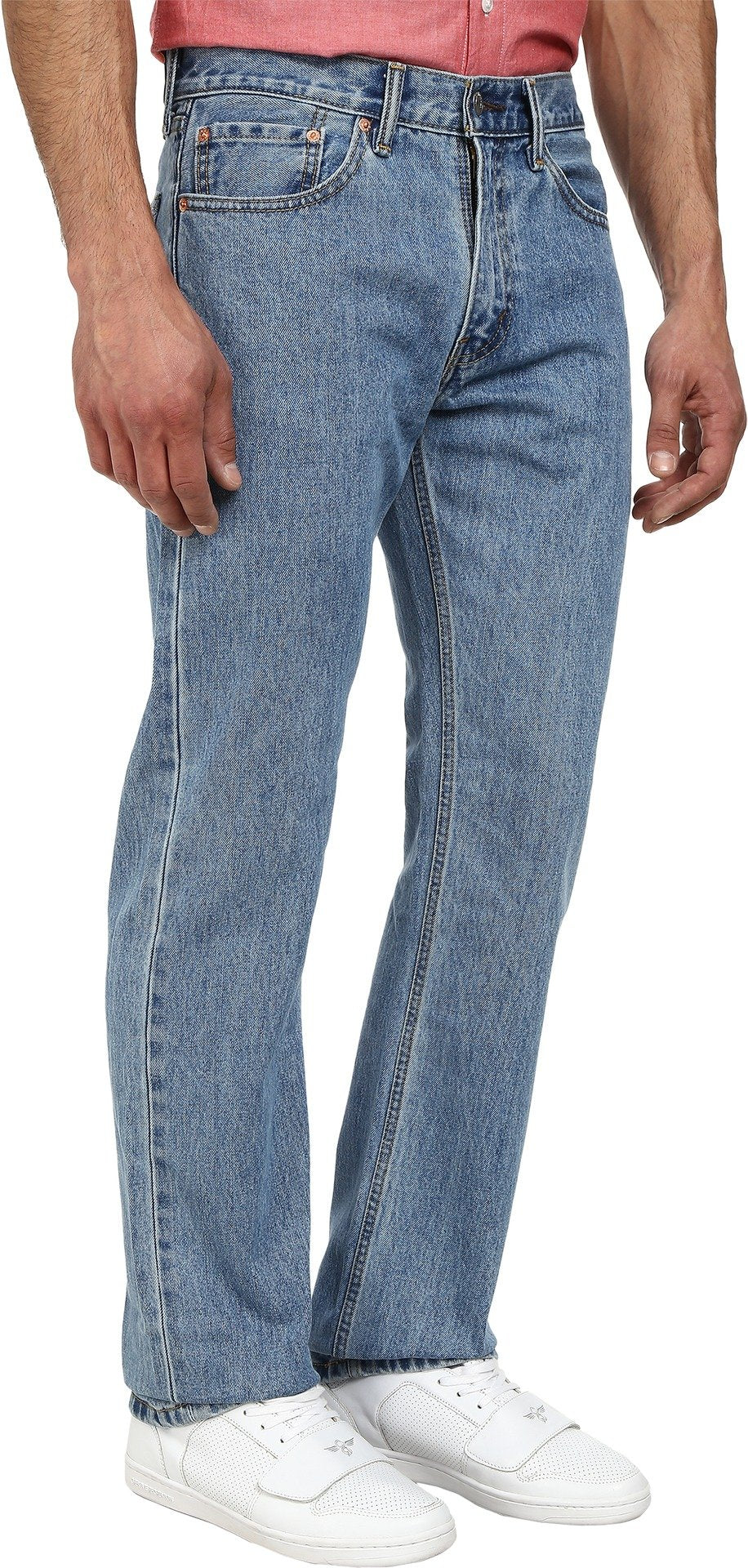 Men's 505 regular fit jeans in a light stonewash denim, front view