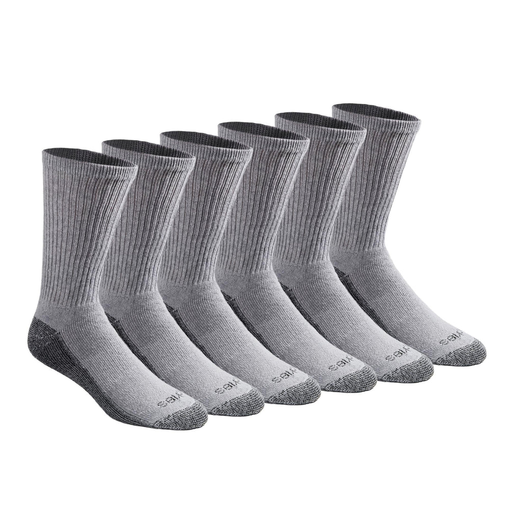 Dickies Dri-tech crew socks worn on foot, showing mid-calf height and snug ribbed fit