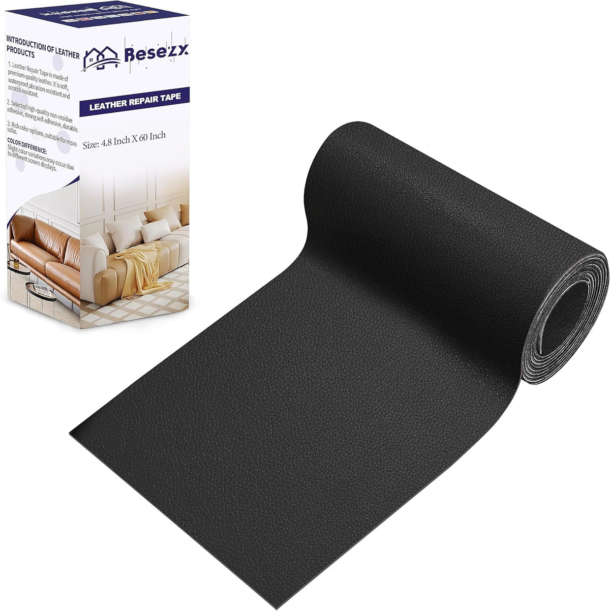 Besezx Leather Repair Patch Tape Kit, Self Adhesive Leather Repair for Furniture, Couch, Sofa, Car Seats,Office Chair,Vinyl Repair Kit.4.8inx60in Jansha Store