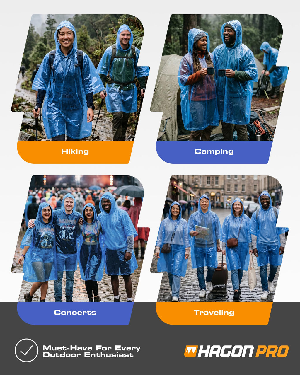 Hagon PRO Disposable Rain Ponchos for Adults, Hooded Poncho, Family 5 Pack Jansha Store
