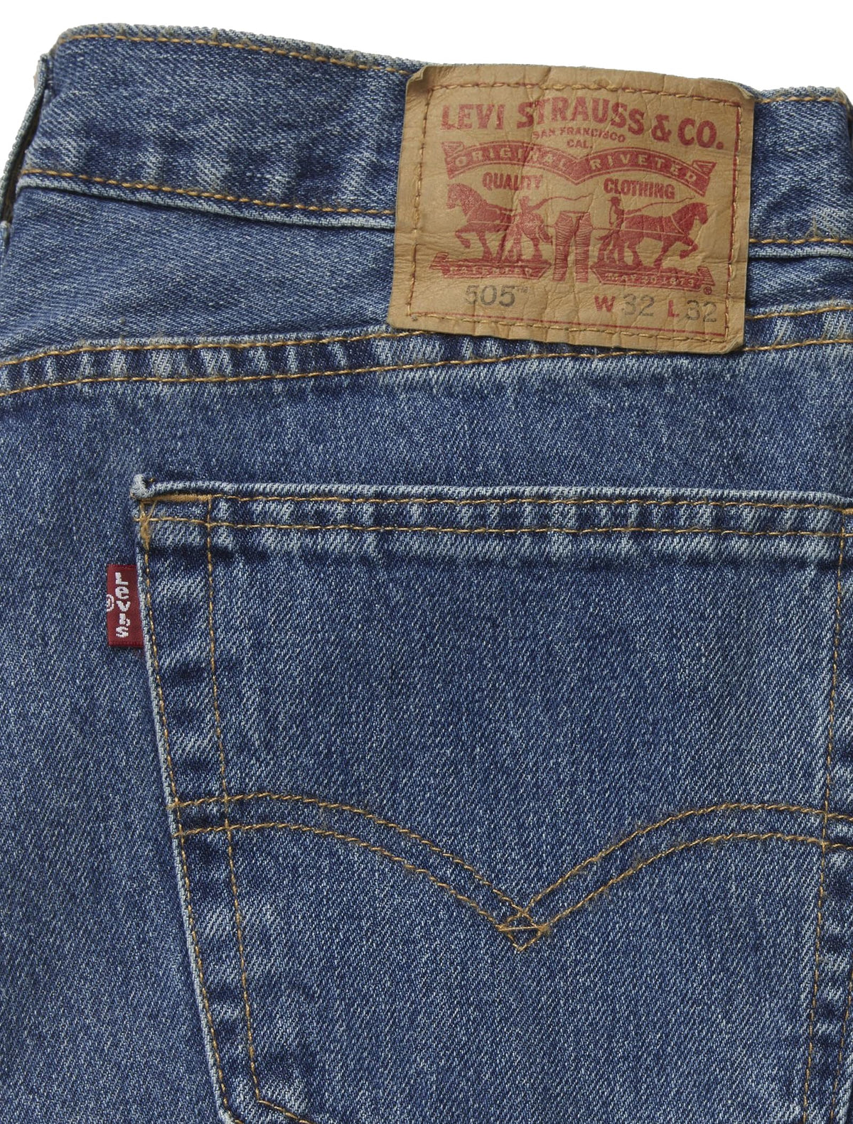Men's 505 regular fit jeans in dark wash, close-up of the hem and leg opening