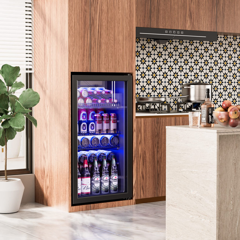 18L Beverage Refrigerator Cooler, 24-Can Mini Fridge with Glass Door Jansha Store