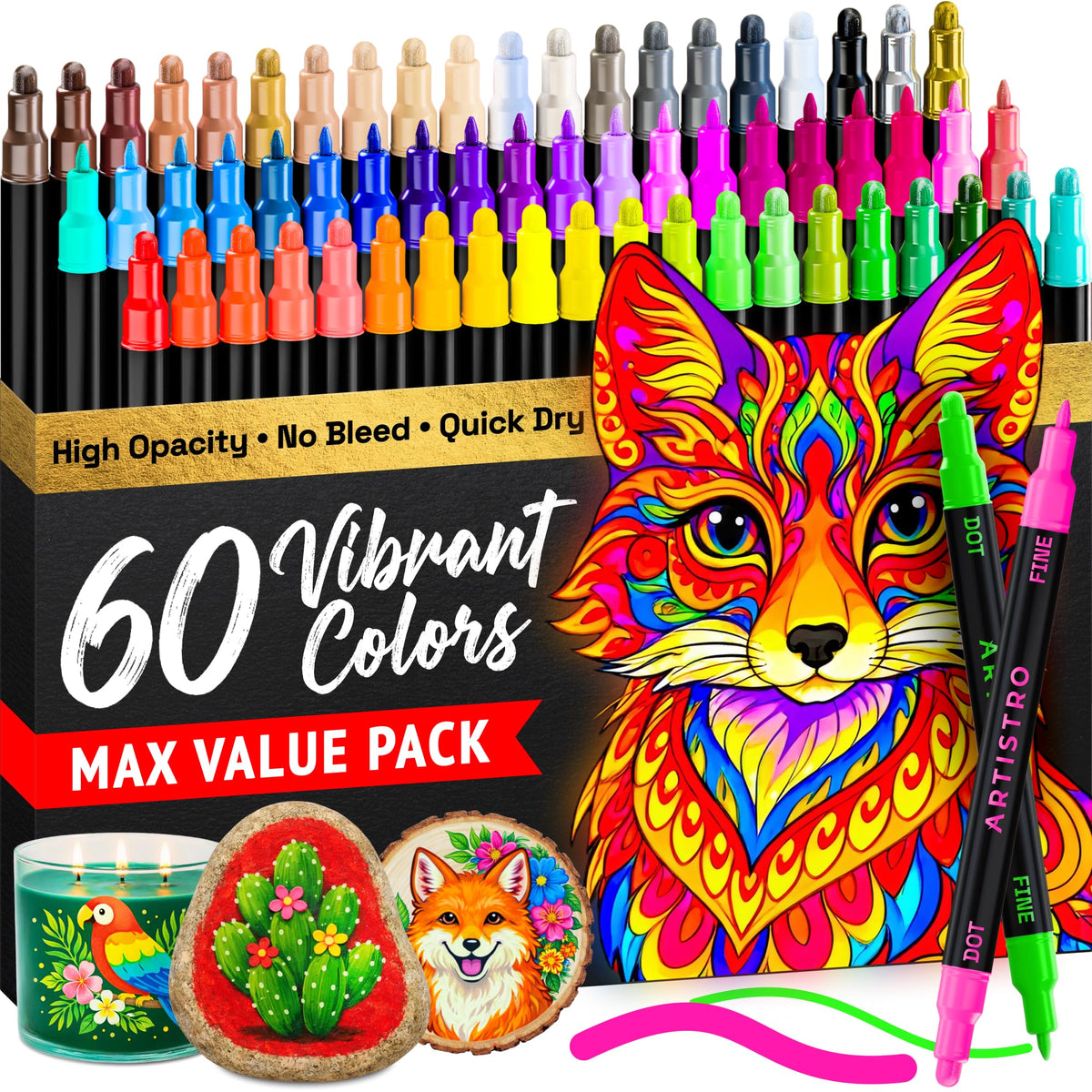 ARTISTRO 36 Multicolor Dual-Tip Acrylic Paint Marker Pens Jansha Store