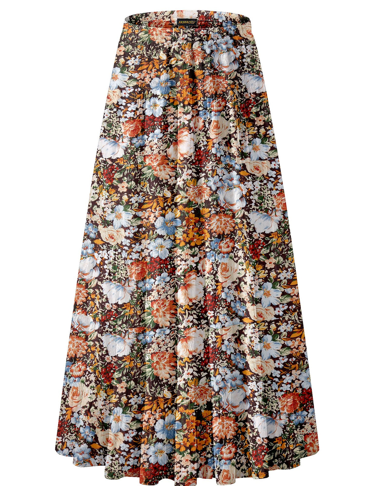 NASHALYLY Women's Chiffon Elastic High Waist Pleated A-Line Maxi Skirts Jansha Store
