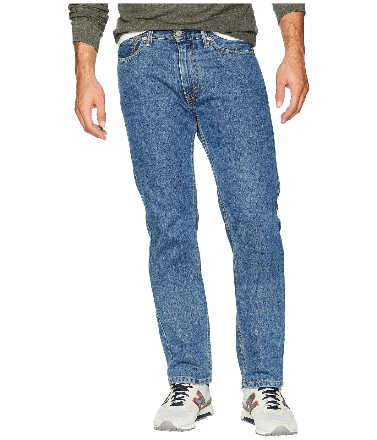 Men's 505 regular fit jeans shown from the knee down, highlighting the straight hem