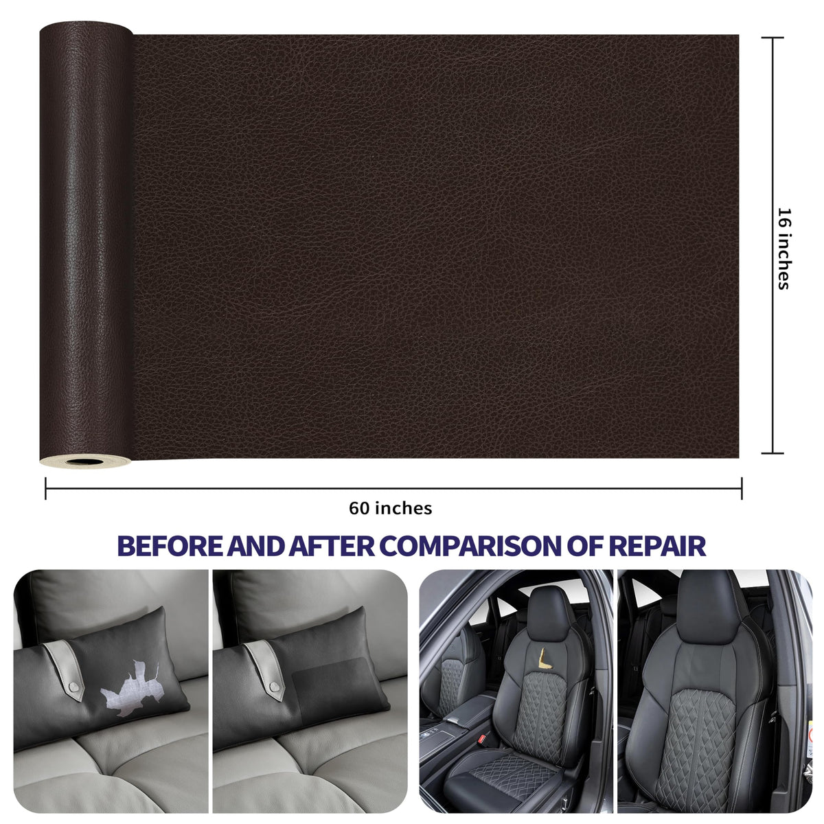 Besezx Leather Repair Patch Tape Kit, Self Adhesive Leather Repair for Furniture, Couch, Sofa, Car Seats,Office Chair,Vinyl Repair Kit.4.8inx60in Jansha Store