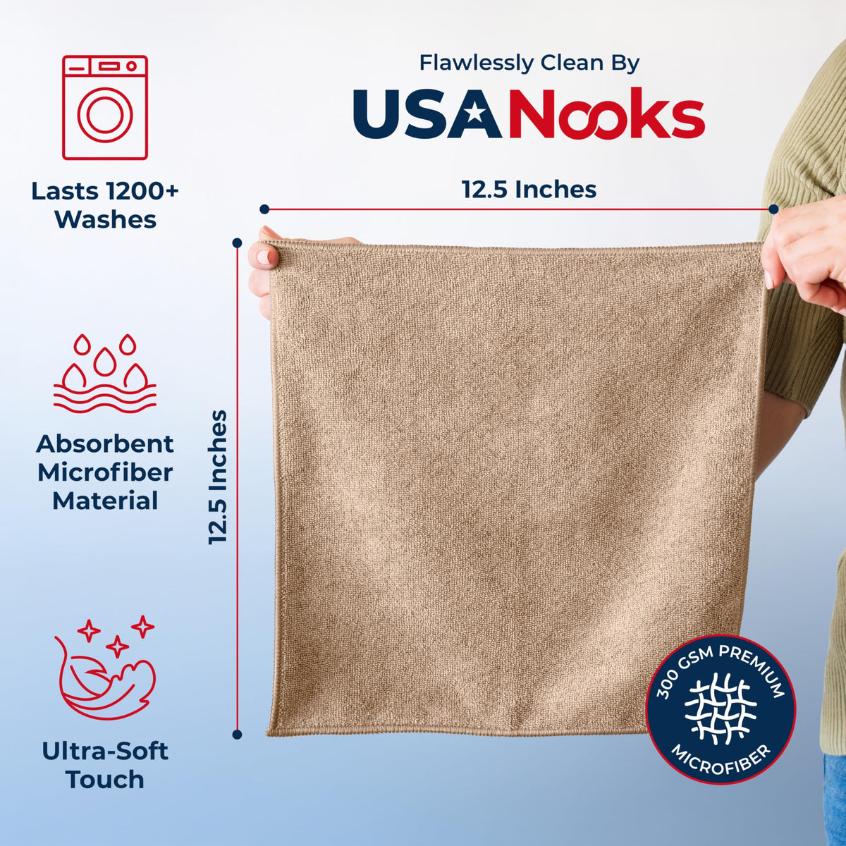 USANOOKS Microfiber Cleaning Cloth Grey - 12 Pcs (12.5"x12.5") - High Performance - 1200 Washes, Ultra Absorbent Microfiber Towel Weave Grime & Liquid for Streak-Free Mirror Shine - Car Washing Cloth Jansha Store
