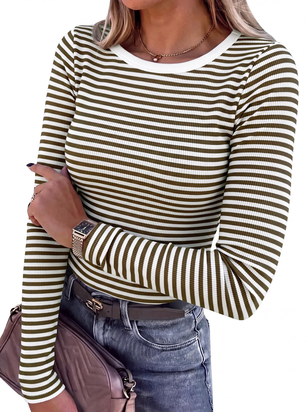 Women's long sleeve ribbed top shown in an alternate color