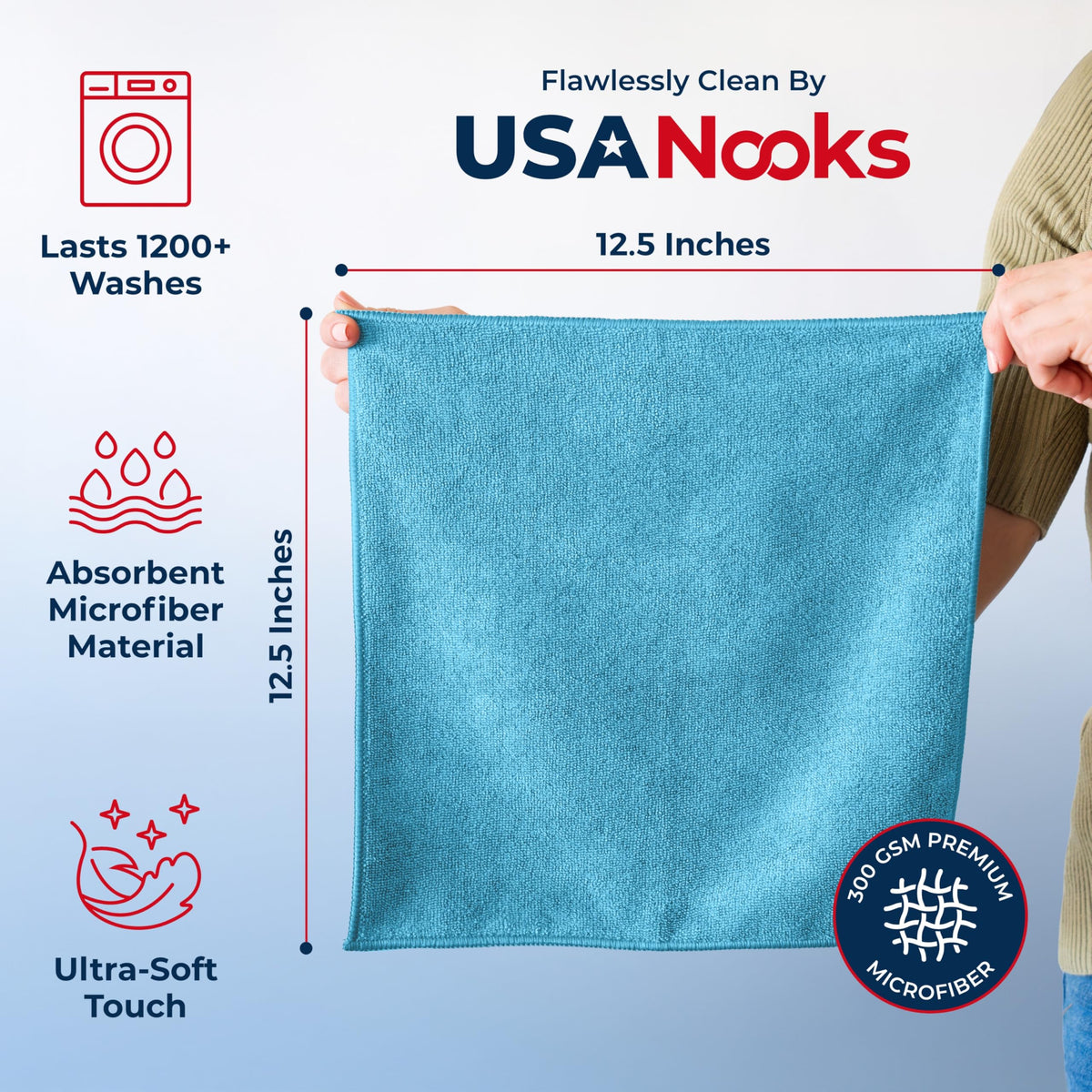 USANOOKS Microfiber Cleaning Cloth Grey - 12 Pcs (12.5"x12.5") - High Performance - 1200 Washes, Ultra Absorbent Microfiber Towel Weave Grime & Liquid for Streak-Free Mirror Shine - Car Washing Cloth Jansha Store