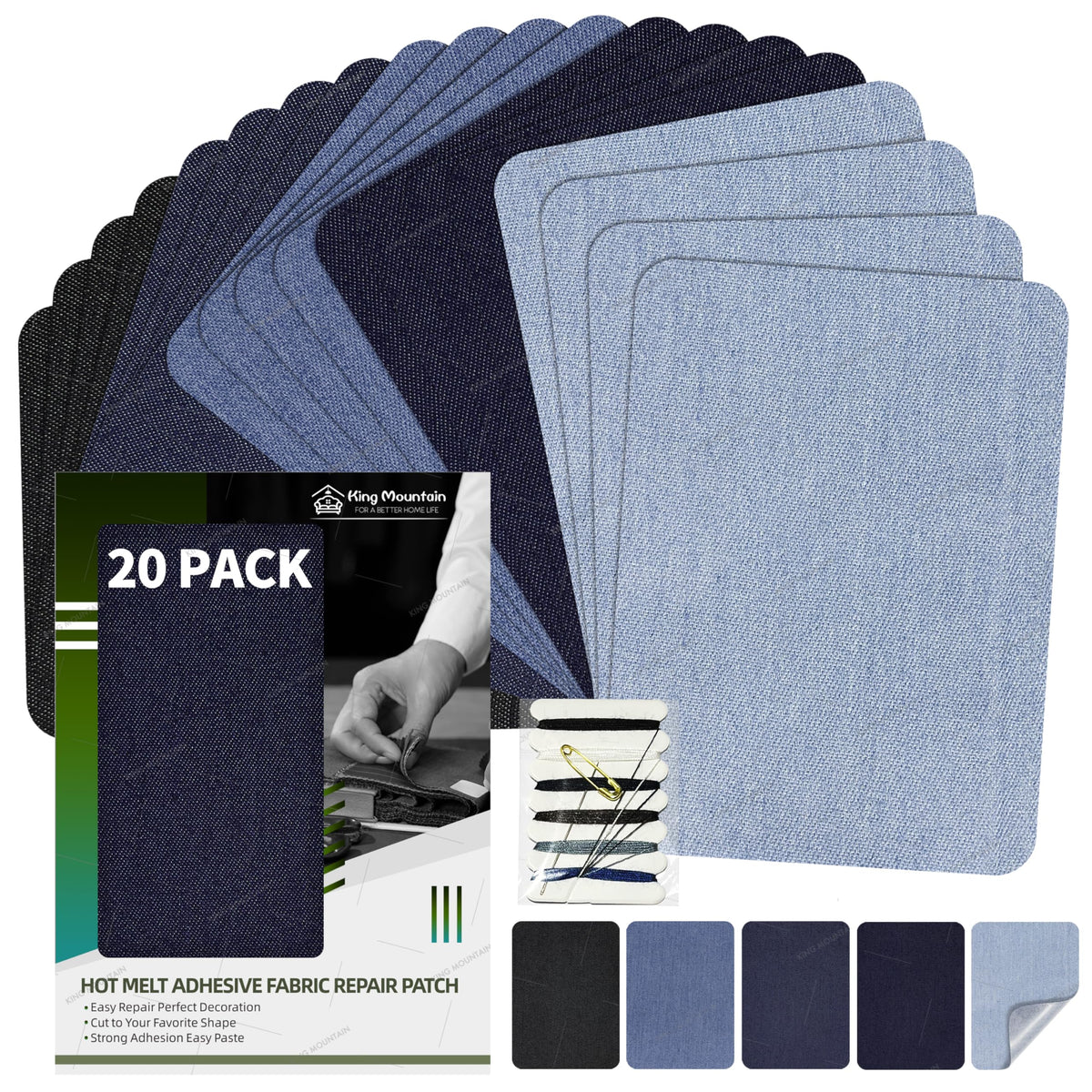 KING MOUNTAIN 100% Cotton Fabric Iron-on Repair Patch, Inside&Outside Clothes Repair Patch, 3"x60" with Backing Glue Repair Decorative Patch kit (Off-White) Jansha Store