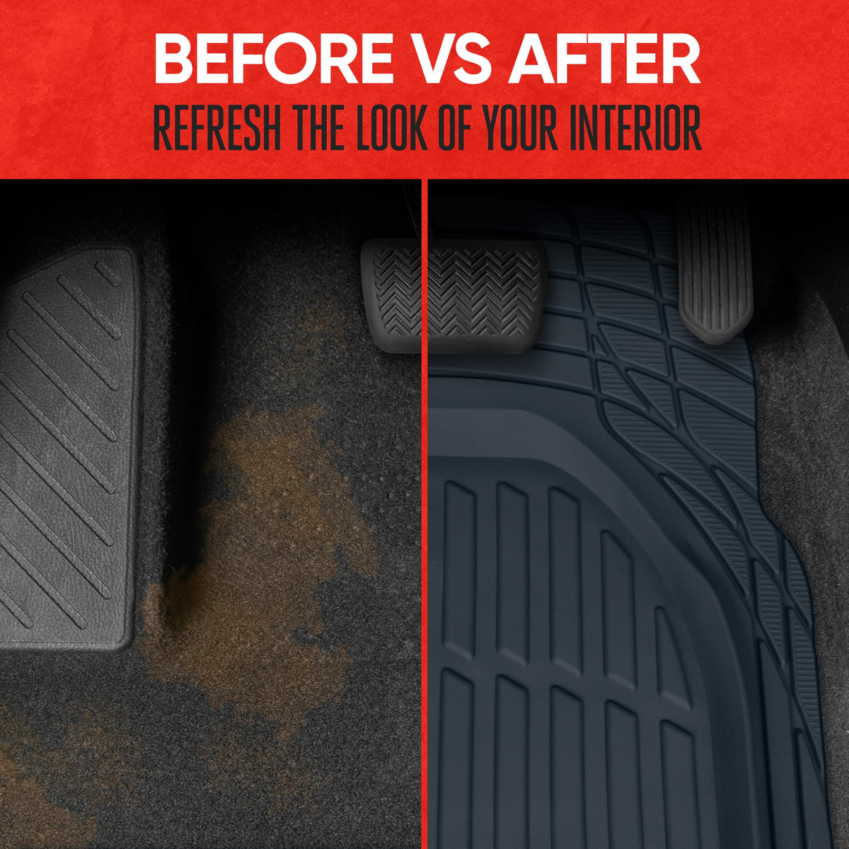 Motor Trend FlexTough Floor Mats for Cars, Black Deep Dish All-Weather Car Mats, Waterproof Trim-to Fit Automotive Floor Mats for Cars Trucks SUV, Universal Floor Liner Car Accessories Jansha Store