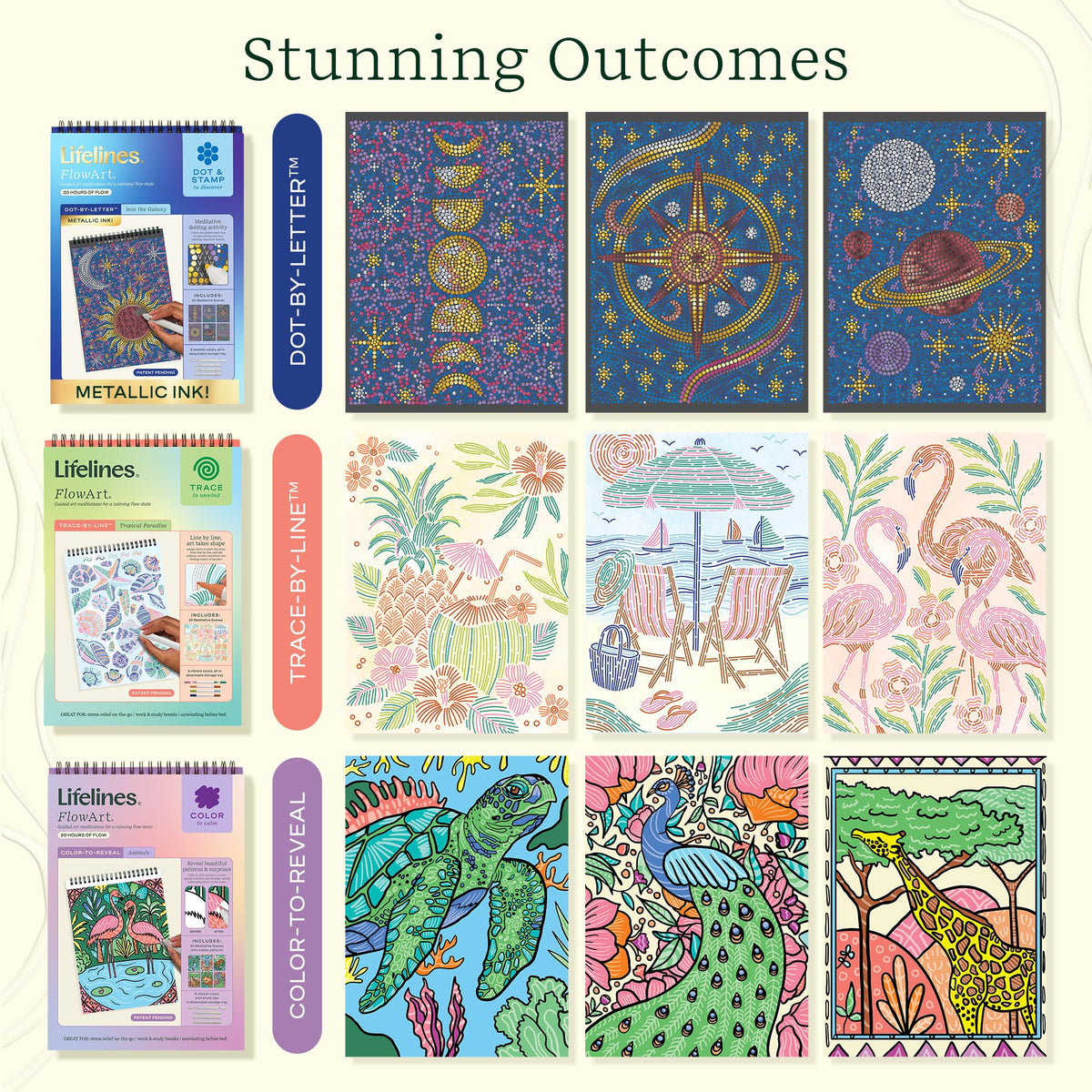 Lifelines FlowArt Activity Pads 3-Pack, Dot-by-Letter Guided Coloring Books Jansha Store