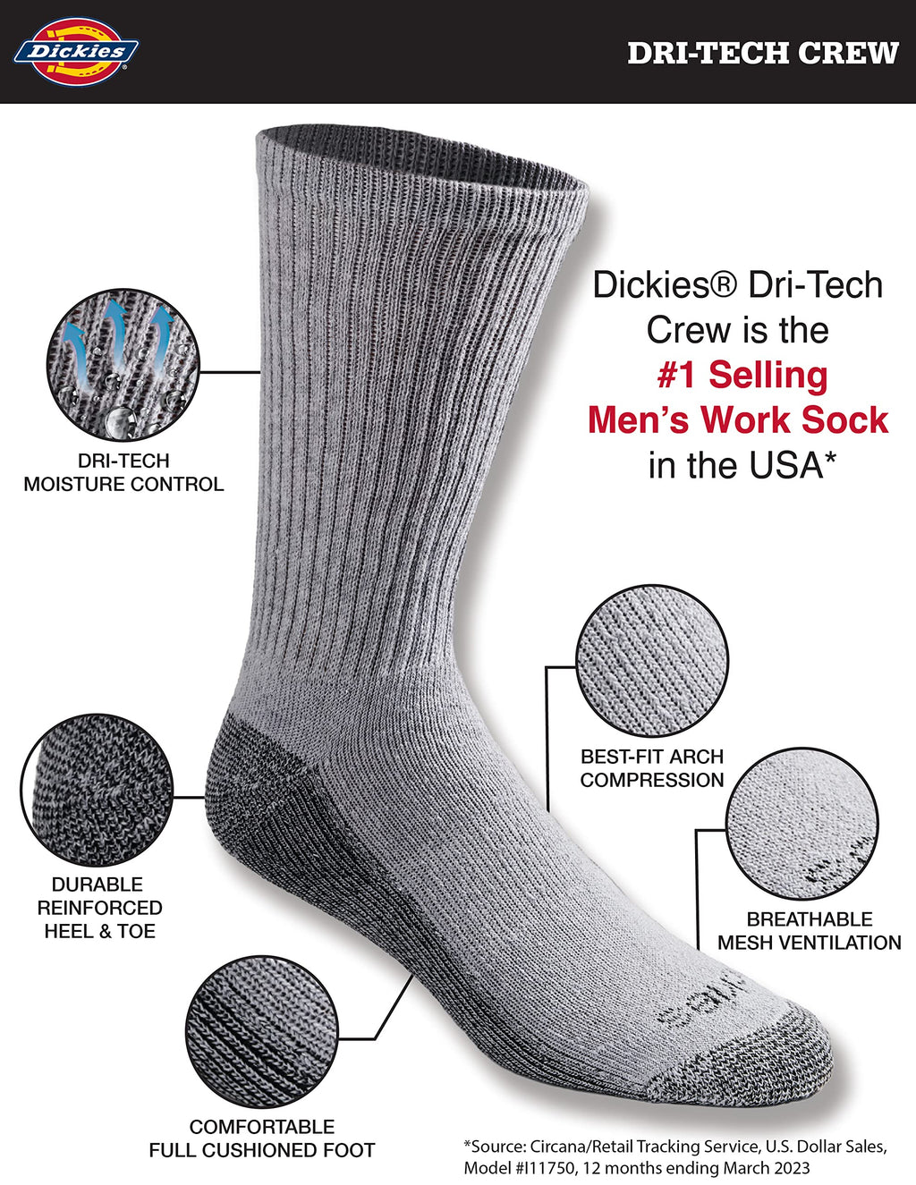 Detail of Dickies Dri-tech sock heel and toe reinforcement in contrasting knit