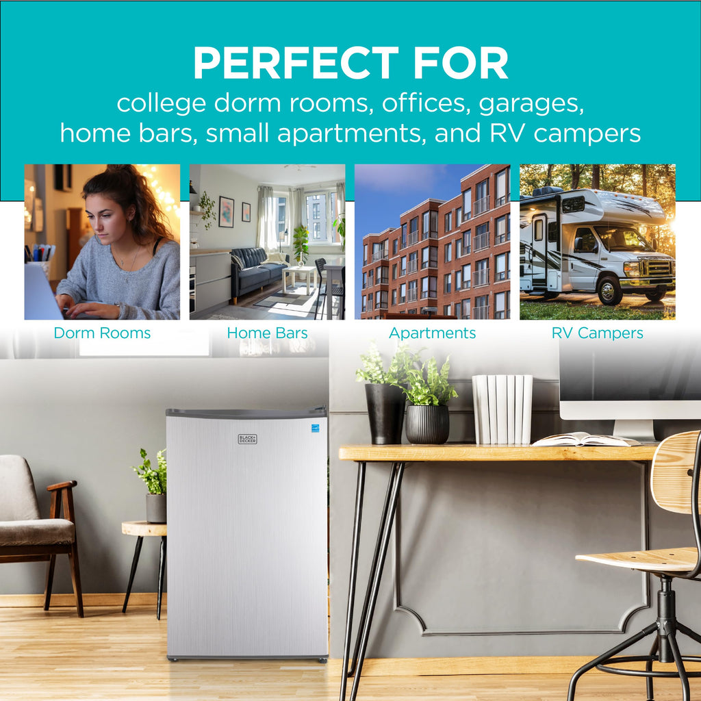 BLACK+DECKER 2.5 Cu. Ft. Compact Refrigerator, BCRK25V, Stainless Look Jansha Store