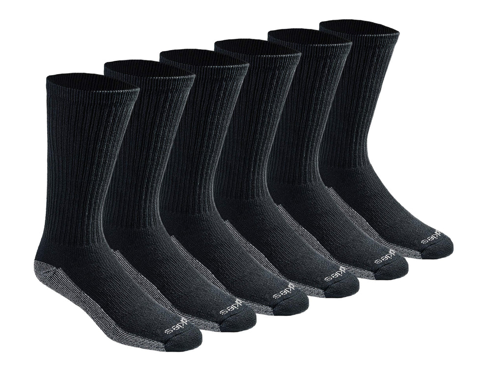 Pair of Dickies Dri-tech crew socks shown flat, full length from cuff to toe in dark grey