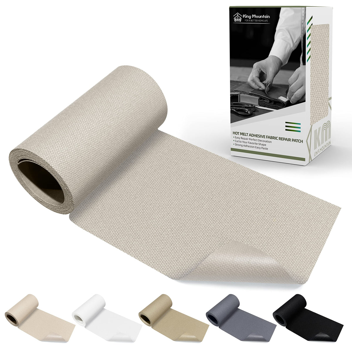 KING MOUNTAIN 100% Cotton Fabric Iron-on Repair Patch, Inside&Outside Clothes Repair Patch, 3"x60" with Backing Glue Repair Decorative Patch kit (Off-White) Jansha Store