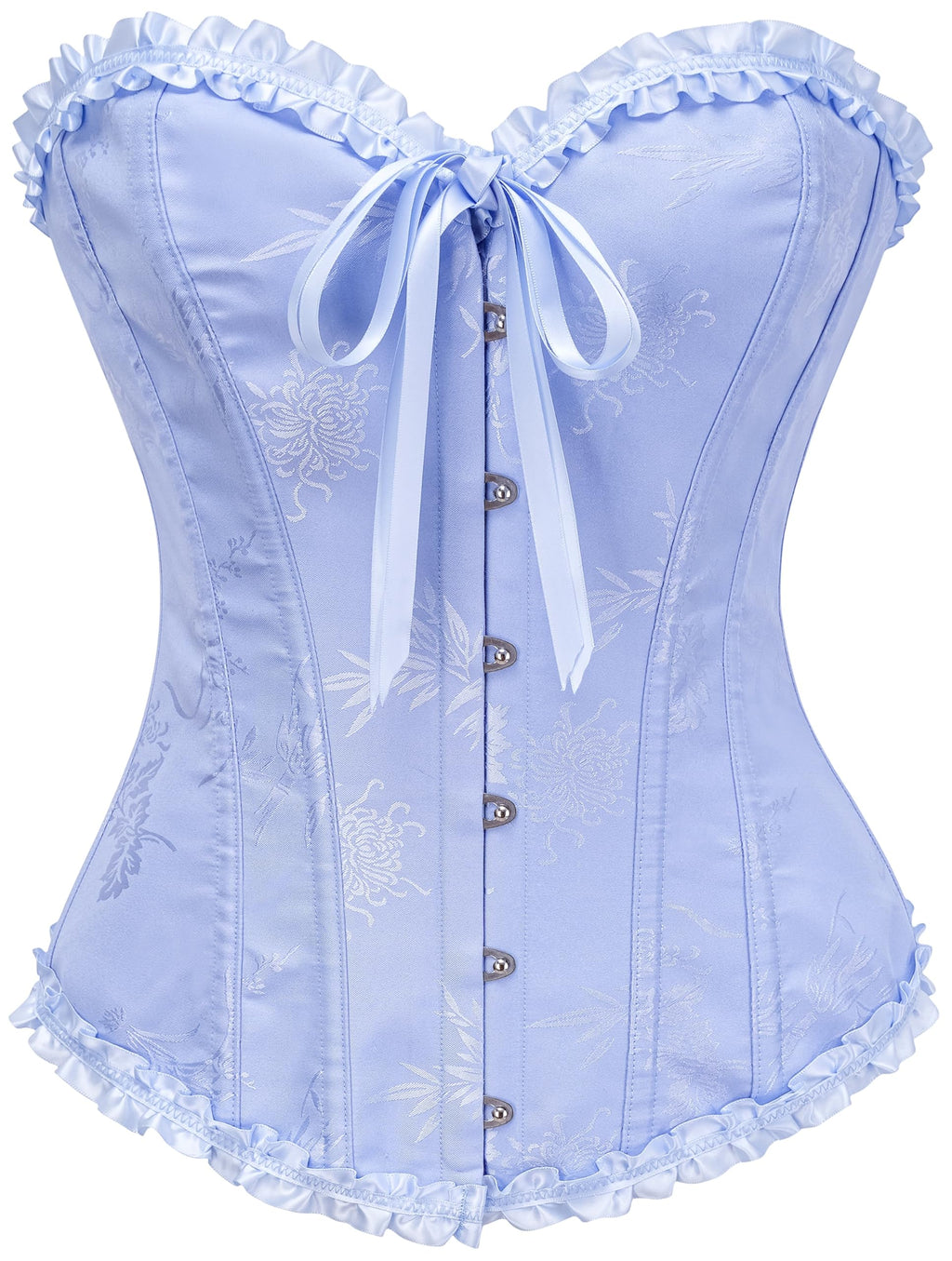 Detail shot of the corset top's lace trim along the upper edge