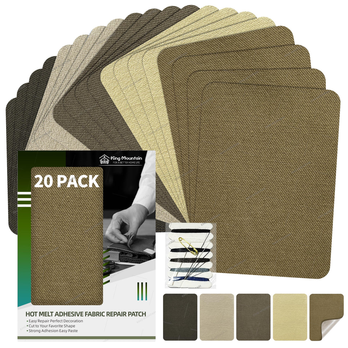 KING MOUNTAIN 100% Cotton Fabric Iron-on Repair Patch, Inside&Outside Clothes Repair Patch, 3"x60" with Backing Glue Repair Decorative Patch kit (Off-White) Jansha Store