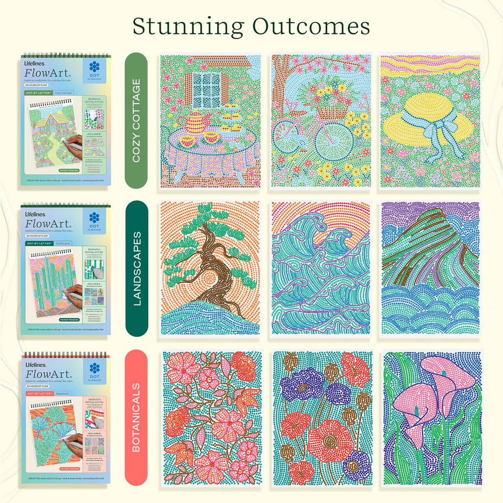 Lifelines FlowArt Activity Pads 3-Pack, Dot-by-Letter Guided Coloring Books Jansha Store