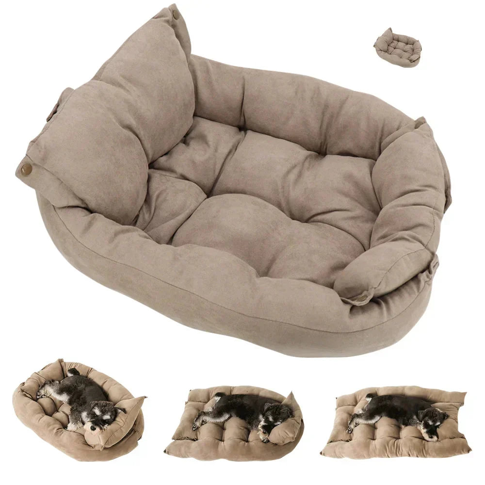 3-in-1 Multifunction Dog And Cat Bed Soft Cotton Convertible Pet Mat Brown-2